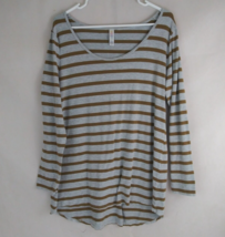 LuLaRoe Long Sleeve Gold &amp; Gray Stripe Shirt Size XL - $9.89