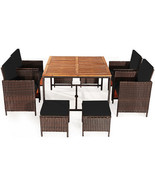 9 Pieces Patio Rattan Dining Cushioned Chairs Set-Black - Color: Black - €519,86 EUR