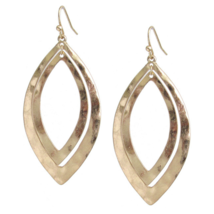 Hammered Double Leaf Dangle Earrings Gold - £9.85 GBP