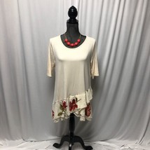 Veveret Top Womens Large Cream Floral Ruffle Bottom Stretchy Tunic NEW - £12.33 GBP