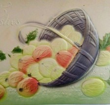 Airbrushed Postcard Butterfly &amp; Basket Of Fruit R Sander 1907 Vintage Em... - £11.83 GBP