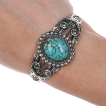 6 3/8&quot; c1940&#39;s Navajo Curio High grade turquoise sterling cuff bracelet - £474.09 GBP