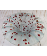 Fused Glass Round Bowl Frosted Clear with Red Dots Confetti 6.25&quot; Wavy E... - £9.48 GBP