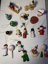 Vintage Small Wooden Christmas Tree Ornaments Lot of 19 Angel Tree Train Sleigh - £15.97 GBP
