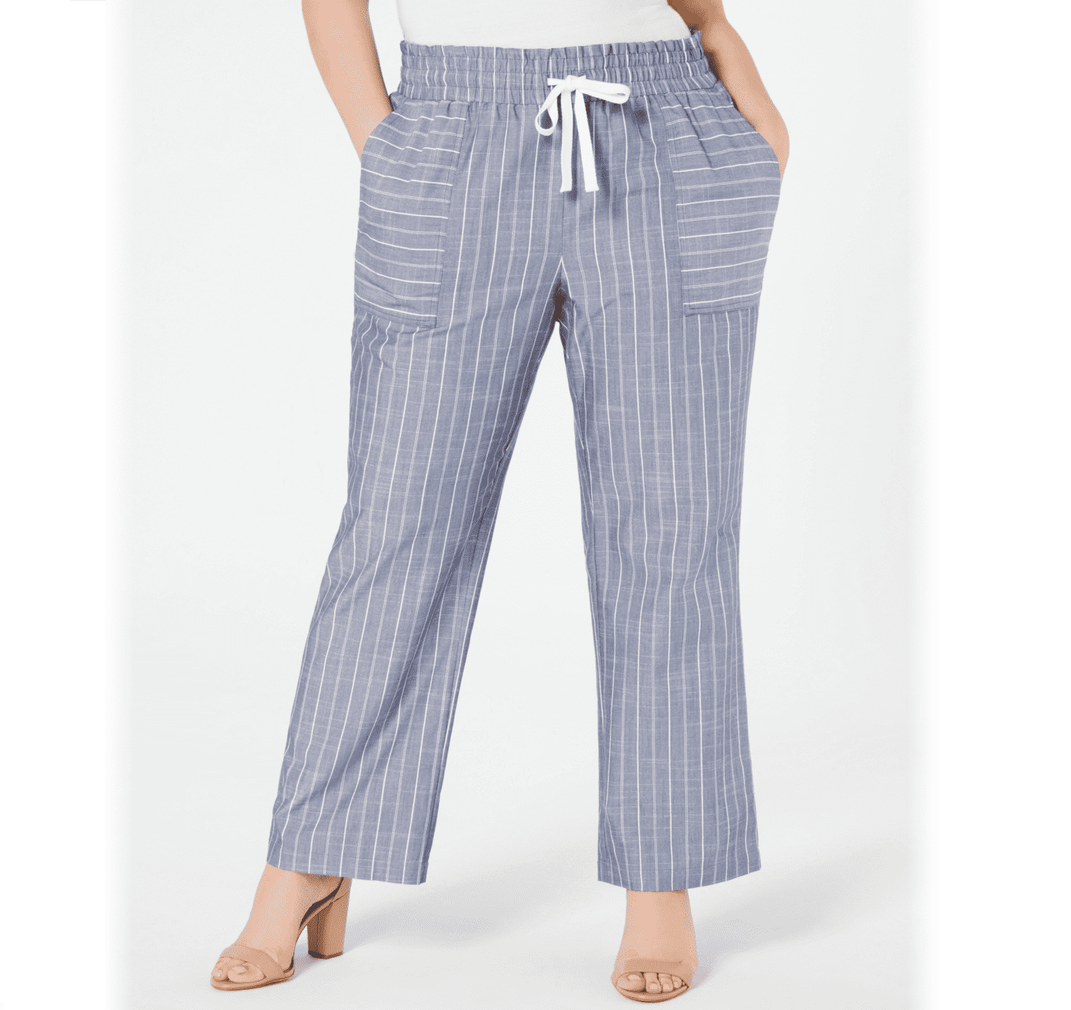 Primary image for NY Collection Womens Plus Petite 3XP Blue Striped Pockets Straight Leg Pants NWT