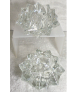 2 Clear Crystal Glass Starburst Star Votive Candle Holders Heavy Faceted... - £13.34 GBP
