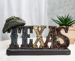 Rustic Western Tooled Leather Texas Word Cowboy Hat Desktop Plaque Figurine - $27.40 CAD