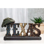 Rustic Western Tooled Leather Texas Word Cowboy Hat Desktop Plaque Figurine - $27.39 CAD