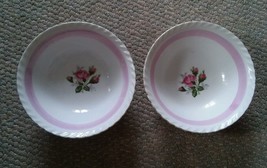 024 2 Vintage Rose Serving Bowls Japan Made 7 Inches Wide Pink Band - $16.99