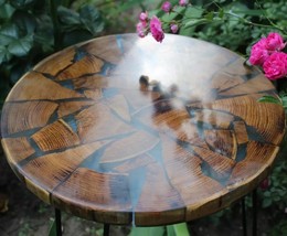 HANDI STONE Epoxy Round Table (Top and Base Both) Natural Wood Table, Wo... - $500.00