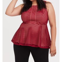 Torrid Knit Shadow Stripe Peplum Top Red Blouse 12024721 Women&#39;s 3 Plus Size 3X - £15.65 GBP