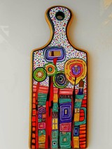 Painted Kitchen Decorative Wooden Cutting Board Hundertwasser Art  Home Decor - £74.37 GBP