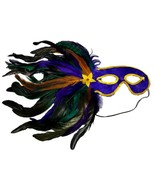 Purple Gold Green Side Feather Masquerade Mardi Gras Color Mask - $12.99