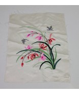 VTG Antique Asian Silk Embroidered Textile Flowers Floral Butterfly Art ... - £22.77 GBP