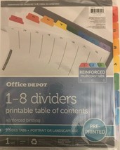 Office Depot Brand Table Of Contents Customizable Index With Preprinted Tabs 1-8 - £6.09 GBP