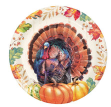 Harvest Turkey 8 Ct Paper 7&quot; Dessert Cake Plates Thanksgiving - £2.83 GBP