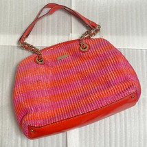 Kate Spade Pink Red Wicker Tote Bag Striped Straw Purse Summer Shoulder ... - $74.79