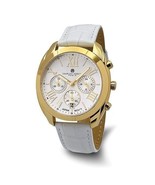Charles-Hubert Paris Gold Chronograph Watch With White Leather Strap &amp; L... - $260.66