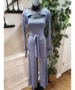 Fashion Nova Women Blue Ribbed Cutout Belted Long Sleeve Back Zip Jumpsu... - $40.75 CAD