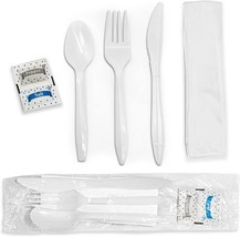 Individually Wrapped Plastic Cutlery Set With Napkin + Salt &amp; Pepper Pac... - £31.34 GBP