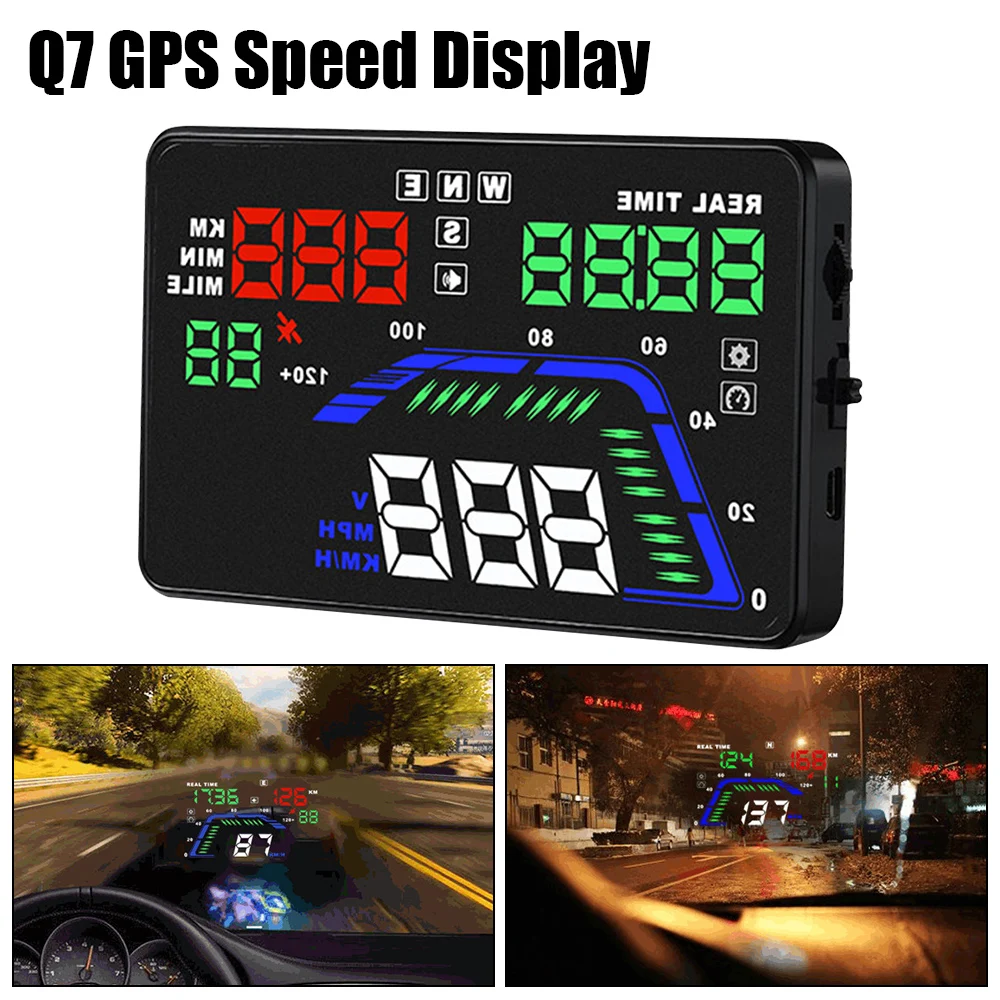 12V 5.5 Inch Q7 GPS HUD Head Up Display Car Windshield Projector Digital Clock - £40.99 GBP