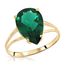 14K Solid Gold Ring With Lab. Grown Pear Shape Emerald - £278.91 GBP