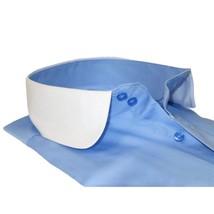 Men 100% Cotton Shirt CIERO MONTERO Turkey #STN 258 Blue/White Collar Slim Fit image 3