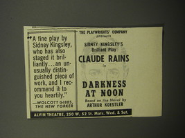 1951 Alvin Theatre Darkness at Noon Play Ad - The playwrights&#39; company presents - £14.74 GBP