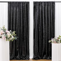 Black Sequin Backdrop Curtain Black Backdrop 2 Panels 2Ftx8Ft Curtain Dr... - £28.34 GBP
