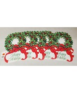 Vintage Lot of 5 Large Christmas Wreath Cardboard Die Cuts Happy Holidays - £23.49 GBP