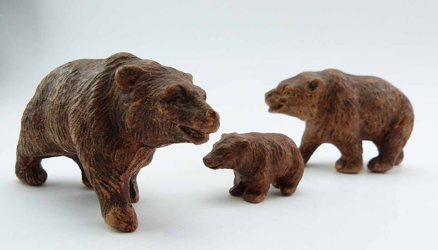 Primary image for Miniature Sirocco Wood BEAR FAMILY Figurines 1930s Three Walking Brown Bears  Fo