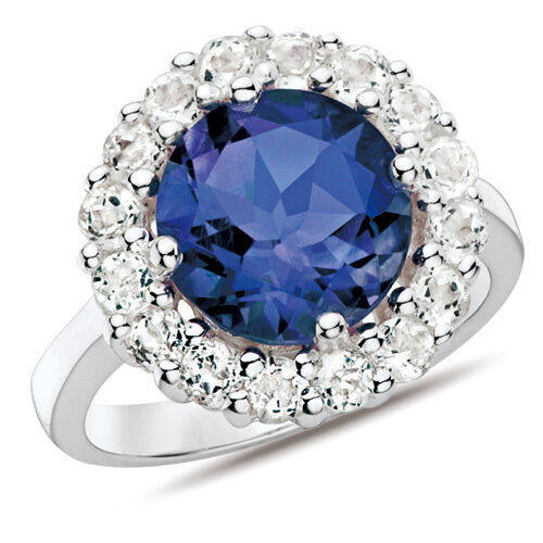  2.48 Ct 14k White Gold Over Sterling Silver Halo Blue Sapphire Ring Sizes 6-9 - £17.03 GBP