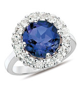  2.48 Ct 14k White Gold Over Sterling Silver Halo Blue Sapphire Ring Siz... - £16.49 GBP
