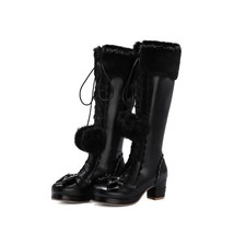 Lolita High Boots Winter Warm Neck Girls Cosplay Party Princess Shoes Lace Up Bo - £82.69 GBP