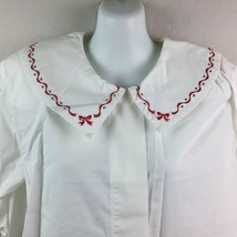 Vintage Charter Club Women&#39;s Jane Justin White Christmas Collared Blouse Size 12 - £31.96 GBP