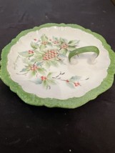 Vtg Hand Painted Porcelain Floral Flower/Berry Candy Dish w/ Finger Loop Signed - £14.43 GBP