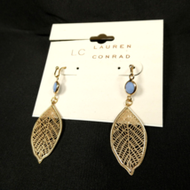 Lauren Conrad Blue Stone Gold Tone Feather Dangle Pierced Earrings NWT NEW - £9.55 GBP