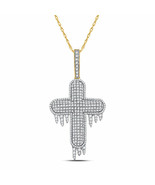 10kt Yellow Gold Mens Round Diamond Dripping Cross Charm Pendant 2 Cttw - £1,423.90 GBP