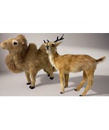 Vintage Furry Animal Figurines Deer And Camel Decor Set - $487.98 MXN