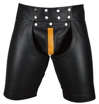42&quot; Men&#39;s Real Cowhide Leather Short Slim Fit Leather Clubwear Leisure Bondage - £55.80 GBP