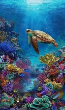 26&quot; X 44&quot; Panel Ocean Sea Turtles Fishes Tides of Color Fabric Panel D78... - £9.02 GBP