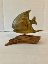 Vintage Hand Carved Wood Angel Fish Sculpture on Driftwood - £11.89 GBP