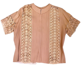 VTG 40s Peachy Pink Rayon Blouse Lace Insets Pleated Front Pearly Button... - $89.05