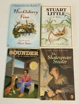 4 CHILDREN Classic Books Lot Homeschool Huckleberrry Finn Sounder Stuart Little - £6.27 GBP