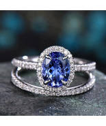 2CT Oval Cut Tanzanite Halo Diamond Wedding Bridal Ring Set 14k White Go... - €81,05 EUR