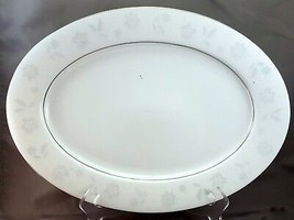 Fine China Oval Platter 14in White with Gray and White Floral Platinum Trim - $36.75