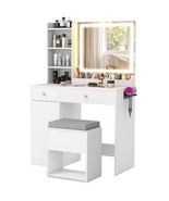 Vanity Dressing Table and Chair Set with Mirror and Lights-White - Color... - $5,621.57 MXN