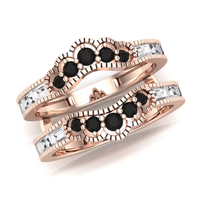 Baguette &amp; Round Cut Black Diamond Womens Enhancer Wrap Ring 14K Rose Gold Over - £98.89 GBP