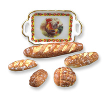 Assorted Breads w Rooster Tray 1.787/8 Reutter DOLLHOUSE Miniature - $21.80