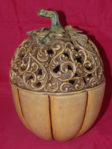 Decorative Fall Harvest Container Candle Holder Intricate Pumpkin Squash... - £19.74 GBP